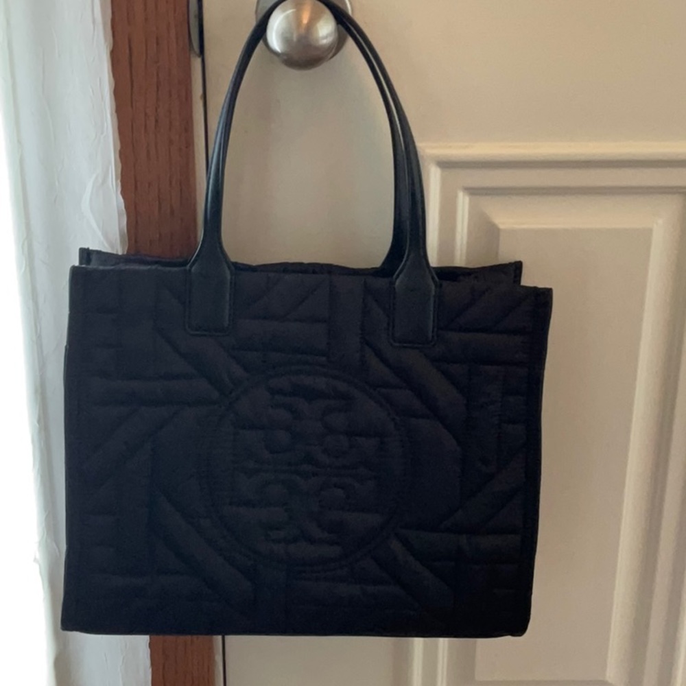 Tory Burch Black Quilted Logo Tote
